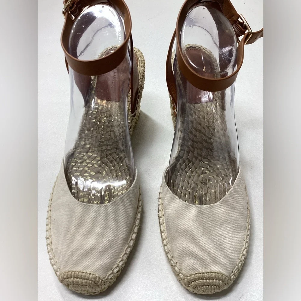 Tory Burch Espardille Beige Wedge Sandal Women's Size 10